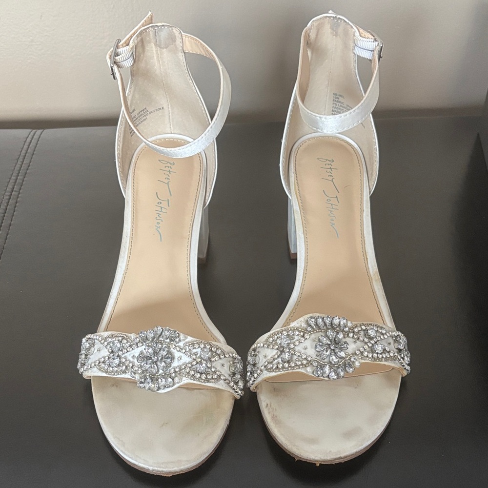 Betsey Johnson White and Silver Embellished Heels